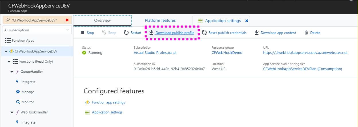 Azure Download Publish Profile