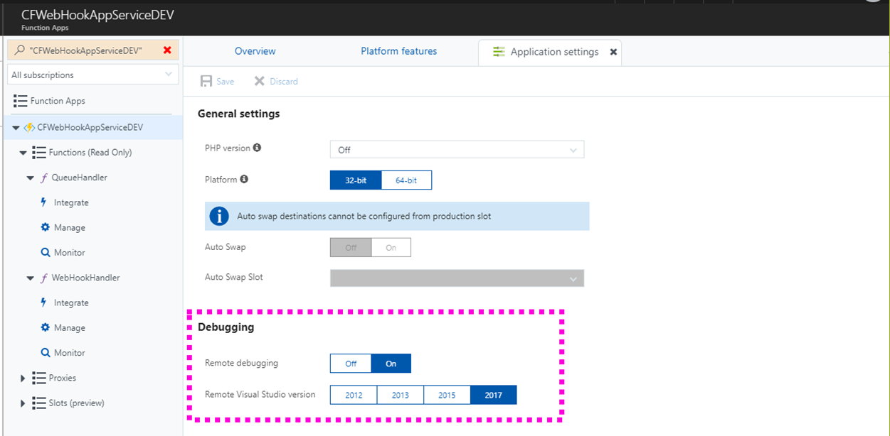 Azure Function Enable Debugging