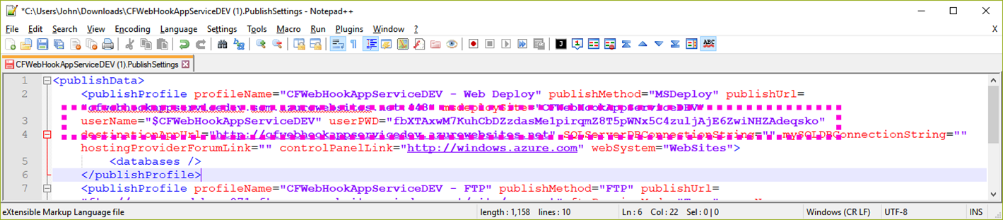 Azure Publish Profile Credentials